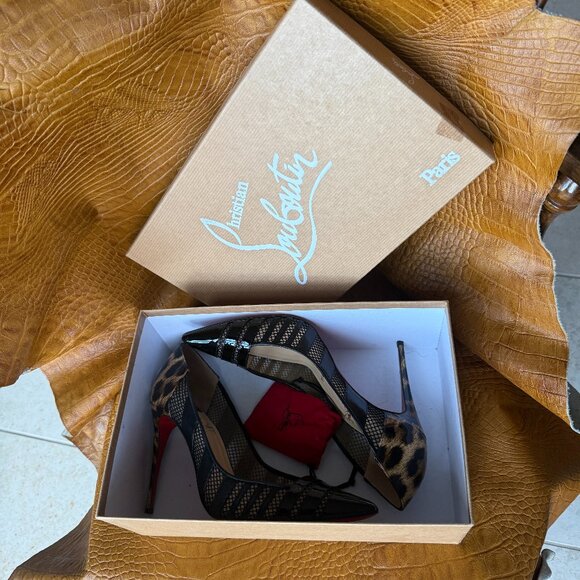 Christian Louboutin Black/Brown Mesh, Leather and Leopard Patent Pumps size 37 - Picture 3 of 6